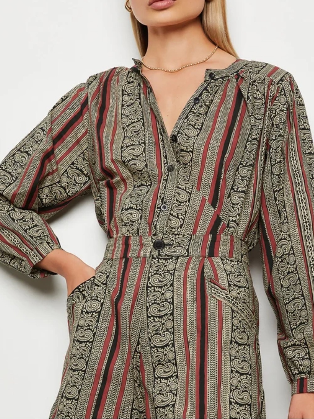 Natalie Martin Tolan Long Sleeve Button Front Blouse in Brown Rust NWOT Size M